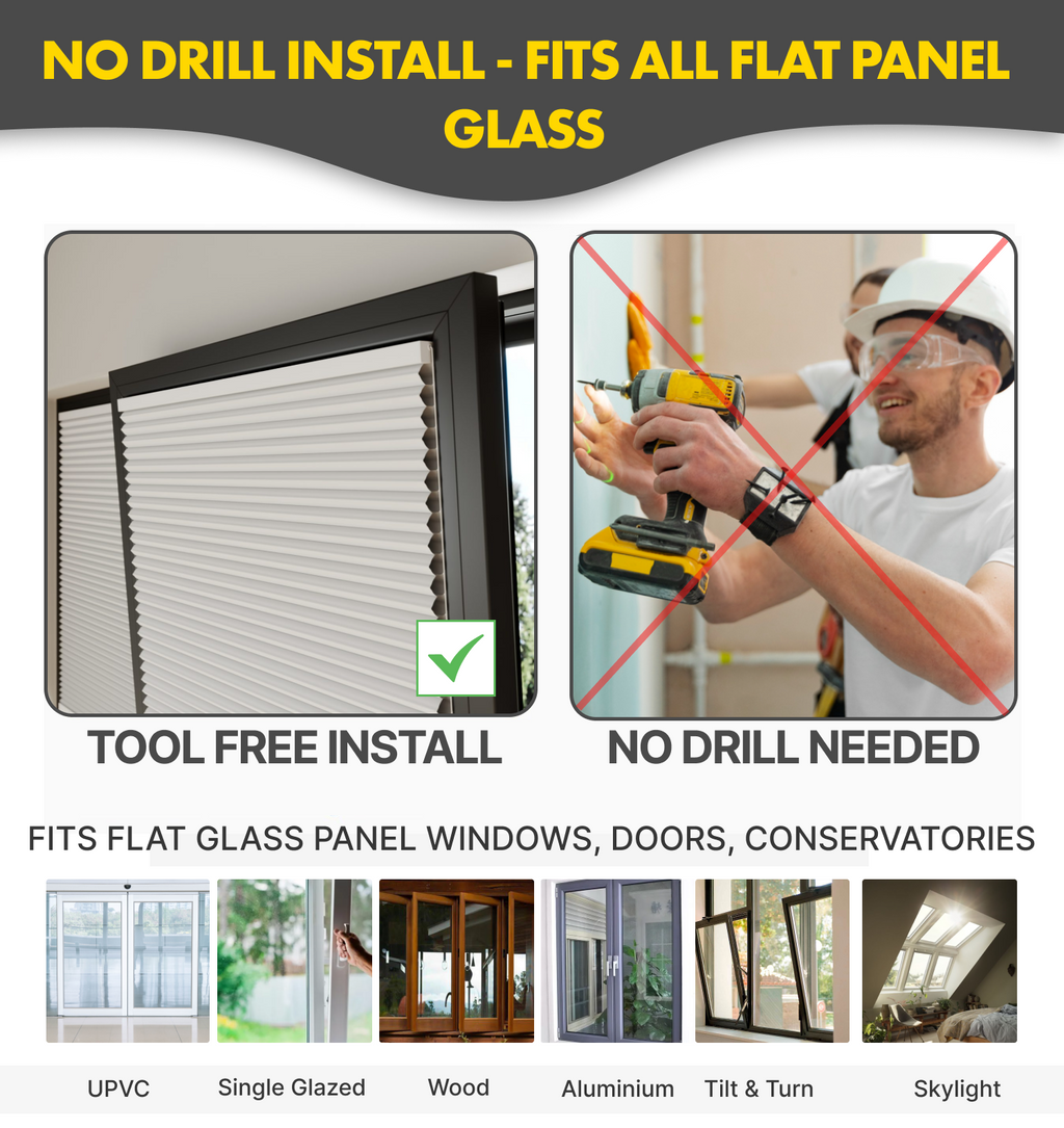 Premium British Made to Measure Blackout No Drill Blinds for Windows & Doors – Honeycomb Cellular Stick Fit Blinds | Easy Fit Adhesive – Thermal, Cordless, UK Made & Child Safe