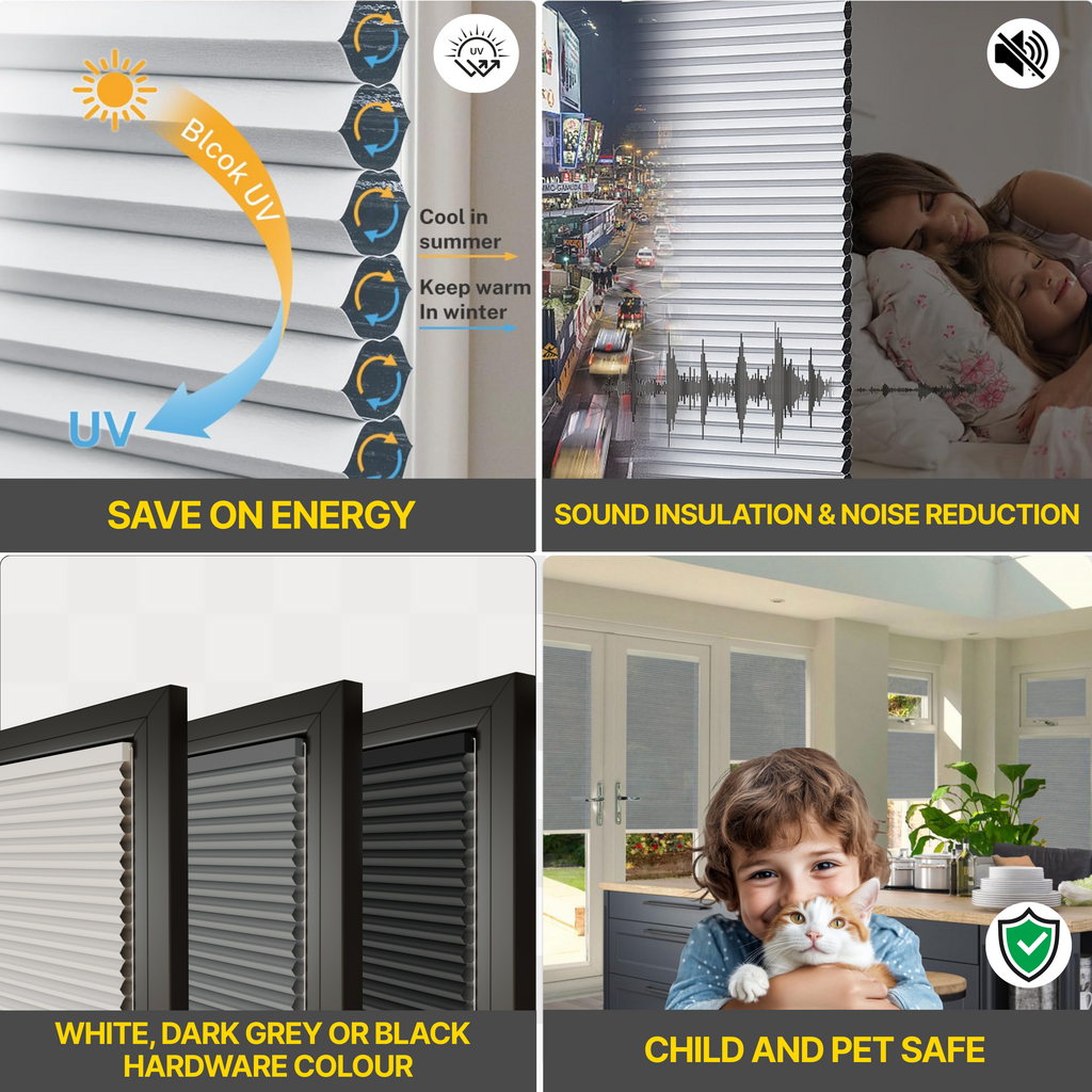 Premium British Made to Measure Blackout No Drill Blinds for Windows & Doors – Honeycomb Cellular Stick Fit Blinds | Easy Fit Adhesive – Thermal, Cordless, UK Made & Child Safe