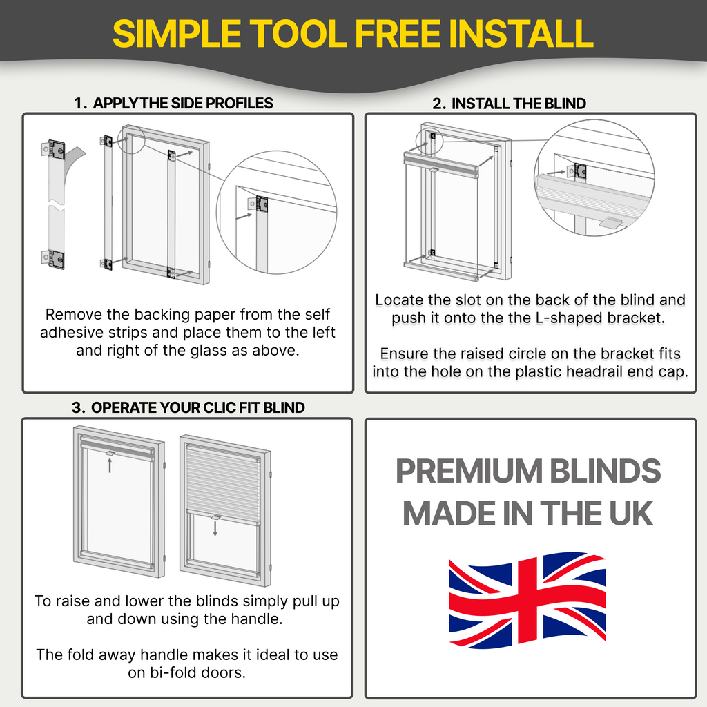 Premium British Made to Measure Blackout No Drill Blinds for Windows & Doors – Honeycomb Cellular Stick Fit Blinds | Easy Fit Adhesive – Thermal, Cordless, UK Made & Child Safe