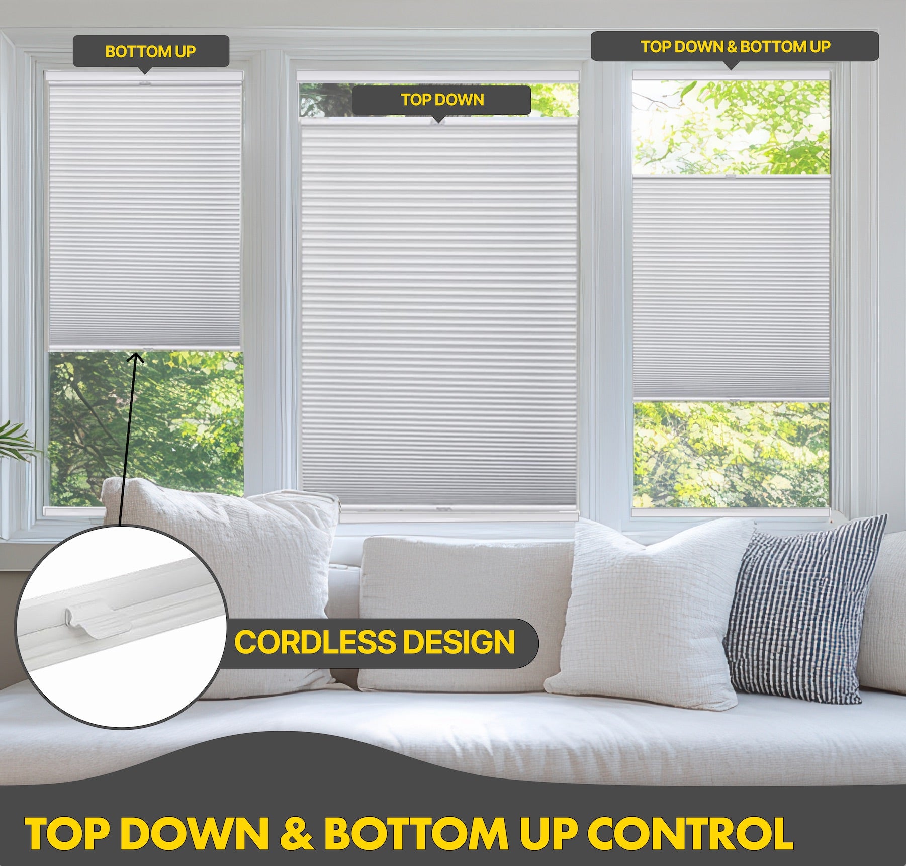 Premium British Made to Measure Blackout No Drill Blinds for Windows & Doors – Honeycomb Cellular Stick Fit Blinds | Easy Fit Adhesive – Thermal, Cordless, UK Made & Child Safe