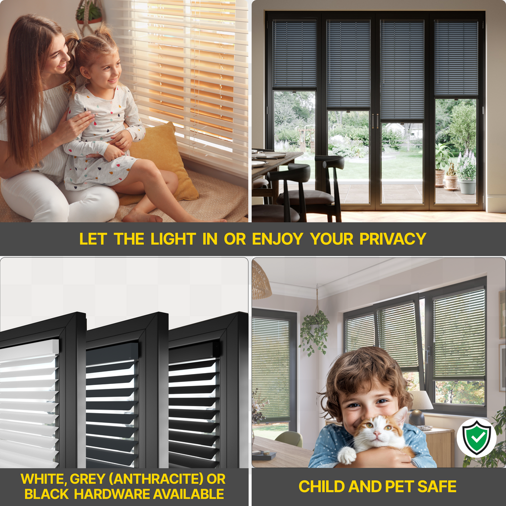 Premium British Made to Measure Aluminium Venetian Blinds | No Drill Blinds for Windows & Doors – Stick Fit | Easy Fit Adhesive – Thermal, Cordless, UK Made & Child Safe